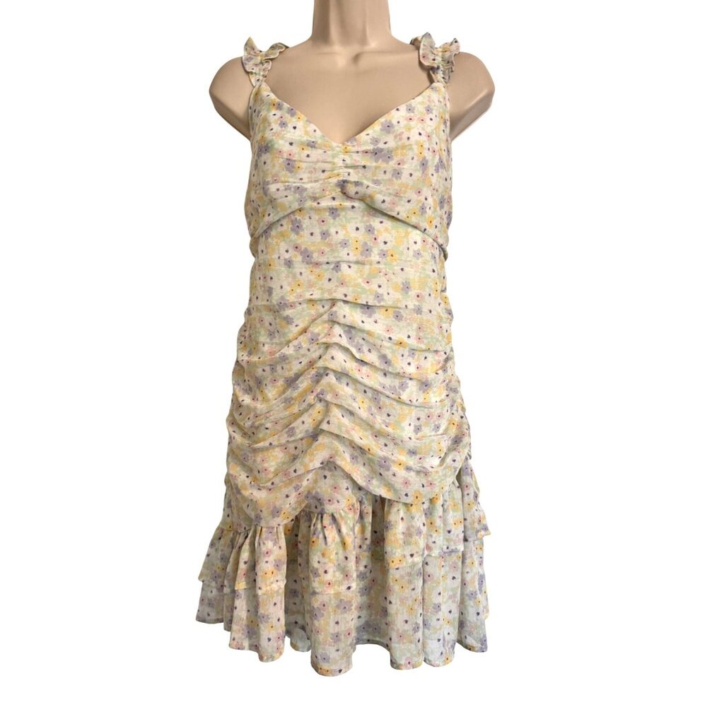 Elodie Dress Rushed Chiffon Print Size Large Sleeveless Rushed Lined Pastel NWT